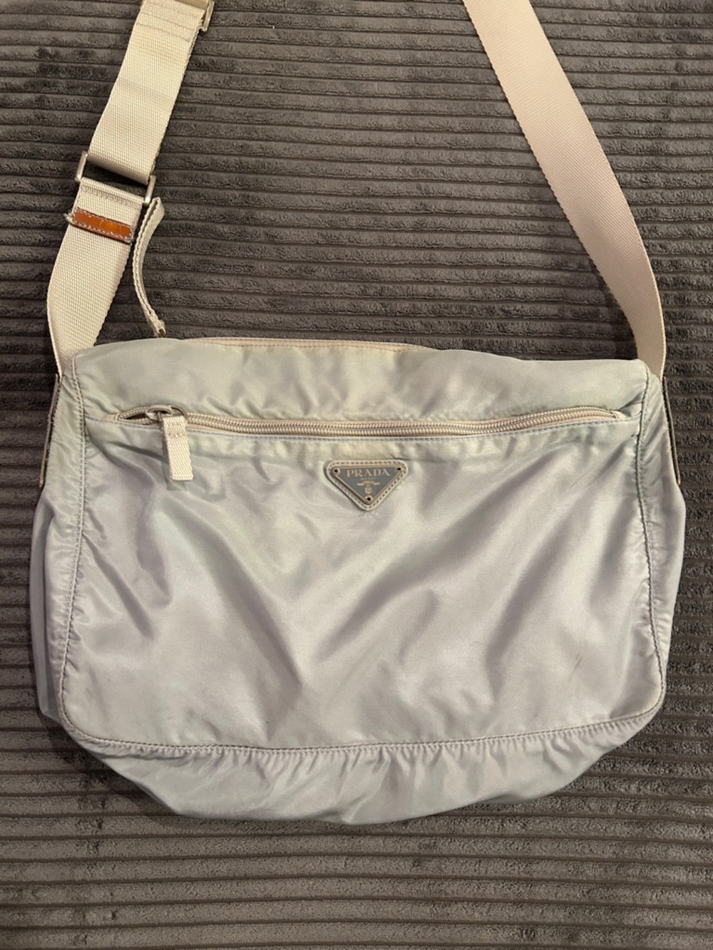 Prada Light Blue Nylon Bag with White Strap